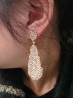 Exaggerated Diamond Crystal Feather Leaf Flash Diamond Women&#39;s Earrings Nhnt154512 main image 5