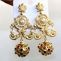 Vintage Palace Gold Cutout Pearl Flower Rhinestone Earrings Nhnt154513 main image 3