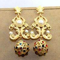 Vintage Palace Gold Cutout Pearl Flower Rhinestone Earrings Nhnt154513 main image 4
