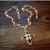 Vintage Style Cross Colored Gemstone Sweater Chain Necklace Nhnt154532 main image 1