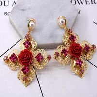 Baroque Metal Pearl Porcelain Flower Geometric Earrings Nhnt154542 main image 4