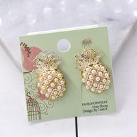 Creative Zircon Pearl Pineapple Alloy Earrings Nhnt154585 main image 4