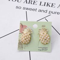 Creative Zircon Pearl Pineapple Alloy Earrings Nhnt154585 main image 5