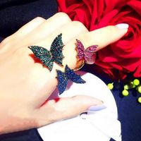 Europäische Und Amerikanische All-match-mikro-eingelegte Drei Dimensionale Schmetterlings Öffnung Ring Fingers Pitzen Ring Farbe Rhein Schmetterlings Ring Großhandel main image 1