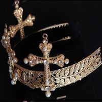 Vintage Baroque Rhinestone Cross Queen Crown Headband Nhnt154613 main image 5