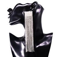 Long Full-feathered Fringed Rhinestone Claw Chain Earrings Nhnt154620 main image 4