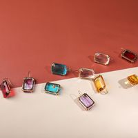 2019 Europäischer Und Amerikanischer Übertriebener Schmuck Mode Einfache Farbe Strass Ohrringe Quadratisches Glas Beliebte Ohr Haken Ohrringe Frauen main image 3