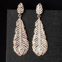 Exaggerated Diamond Crystal Feather Leaf Flash Diamond Women&#39;s Earrings Nhnt154512 sku image 1