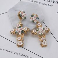 Vintage Baroque Carved Cross Drill Earrings Nhnt154526 sku image 1