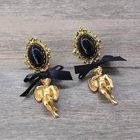 Neuer Barocker Retro Antiker Schmuck Engel Amor Emaille Perle Gold Ohrringe Ohrringe Ohrringe Ohrringe sku image 1