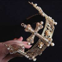 Vintage Baroque Rhinestone Cross Queen Crown Headband Nhnt154613 sku image 1