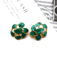 Green Leaves Hollow Round 925 Silver Needle Alloy Earrings Nhom155033 main image 1