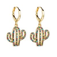 Creative Style Boucles D'oreilles Pour Les Femmes En Europe Et En Amérique Croix Frontière À La Mode Exotique Cactus Boucles D'oreilles Cuivre Micro Inlay Coloré Zircon Boucles D'oreilles sku image 1