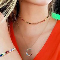 Colored Zircon Artificial Gemstone Letter Chain Necklace Nhyl155149 sku image 24