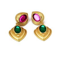 Red Green Glazed Flower Pearl Stud Earrings Nhom155160 sku image 9