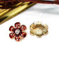 Red Green Glazed Flower Pearl Stud Earrings Nhom155160 sku image 6