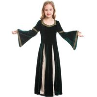 Halloween Vintage Medieval Girls Costume Dark Green Trumpet Sleeve Maxi Dress Nhfe155213 sku image 1