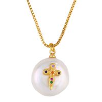 Fashion Copper Inlaid Zircon Cross Love Pearl Necklace Nhas155384 main image 7