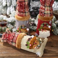 Neue Weihnachts Dekoration Plaid Leinen Weinflaschen Set Rotwein Champagner Weinflaschen Beutel Neues Produkt Heißer Verkauf main image 5