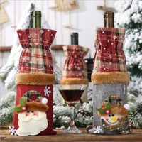 Neue Weihnachts Dekoration Plaid Leinen Weinflaschen Set Rotwein Champagner Weinflaschen Beutel Neues Produkt Heißer Verkauf main image 4