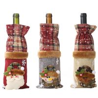 Neue Weihnachts Dekoration Plaid Leinen Weinflaschen Set Rotwein Champagner Weinflaschen Beutel Neues Produkt Heißer Verkauf main image 6