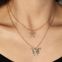 Exquisite Double Gold And Silver Butterfly Necklace Nhnz155498 sku image 2