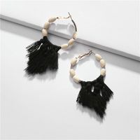 Hand-knitted Fringed Beads Hoop Earrings Nhlu155503 sku image 2