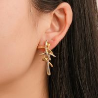 Fashion Cross Irregular Lines Gold And Silver Contrast Color Earrings Nhdp149228 main image 1