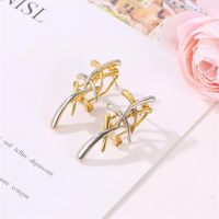 Fashion Cross Irregular Lines Gold And Silver Contrast Color Earrings Nhdp149228 main image 4
