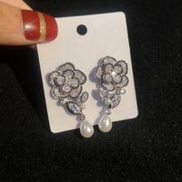 Fashion Camellia Micro Zircon Pearl Earrings Nhbr149238 main image 4