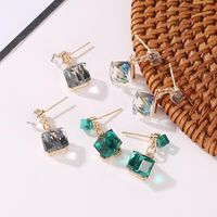 Water Cube Dark Blue Crystal Color Square Stud Earrings Nhdp149396 main image 6