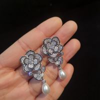 Fashion Camellia Micro Zircon Pearl Earrings Nhbr149238 sku image 1