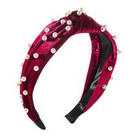 New Gold Velvet Pearl Knotted Wide Headband Nhln149540 sku image 1