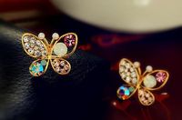 Fashion Pearl Butterfly Hollow Color Diamond Stud Earrings Nhdp155659 main image 3