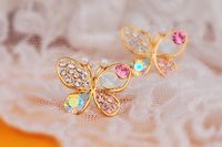 Fashion Pearl Butterfly Hollow Color Diamond Stud Earrings Nhdp155659 main image 5