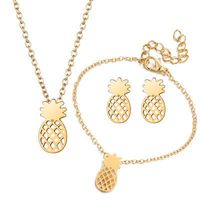 Fashion Alloy Fruit Openwork Pineapple Necklace Stud Earrings 3 Pics Set Nhcu149806 main image 1