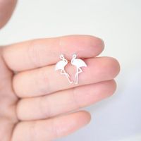 Hand-drawing Red-crowned Crane Alloy Plating Stud Earrings Gold And Silver Rose Golden Nhcu149815 main image 3