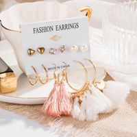 Fashion Love Zircon Pearl Circle Tassel 6 Pairs Stud Earrings Set Nhdp149883 main image 1