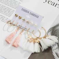 Fashion Love Zircon Pearl Circle Tassel 6 Pairs Stud Earrings Set Nhdp149883 main image 4