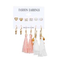 Fashion Love Zircon Pearl Circle Tassel 6 Pairs Stud Earrings Set Nhdp149883 main image 6