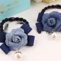 Fashion Imitation Denim Fabric Pearl Bow Flower Hair Ring Nhdp150021 main image 6