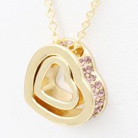 Korean Version Of The Double Heart Artificial Gem Double-layer Peach Heart Clavicle Crystal Necklace Nhdp150120 main image 19