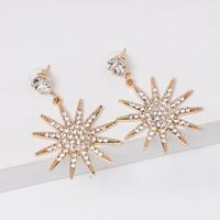 Fashion Alloy Diamond Golden Sun Flower Earrings Nhjj150144 main image 1