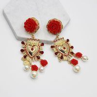 New Fashion Baroque Ceramic Big Red Flower Pearl Stud Earrings Nhwj150150 main image 1