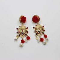 New Fashion Baroque Ceramic Big Red Flower Pearl Stud Earrings Nhwj150150 main image 4