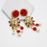 Nouvelle Européen Et Américain De Mode Baroque En Céramique Grande Fleur Rouge Perle Long Gland Boucles D'oreilles Gouttes Pour Les Oreilles main image 7