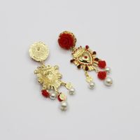 New Fashion Baroque Ceramic Big Red Flower Pearl Stud Earrings Nhwj150150 main image 6