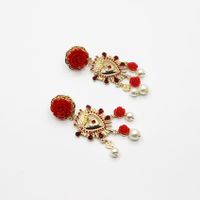 New Fashion Baroque Ceramic Big Red Flower Pearl Stud Earrings Nhwj150150 main image 5