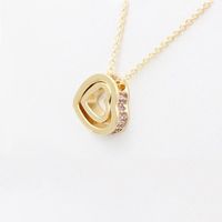 Korean Version Of The Double Heart Artificial Gem Double-layer Peach Heart Clavicle Crystal Necklace Nhdp150120 sku image 1