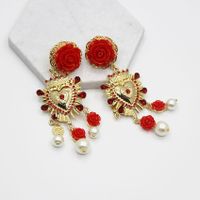 New Fashion Baroque Ceramic Big Red Flower Pearl Stud Earrings Nhwj150150 sku image 1